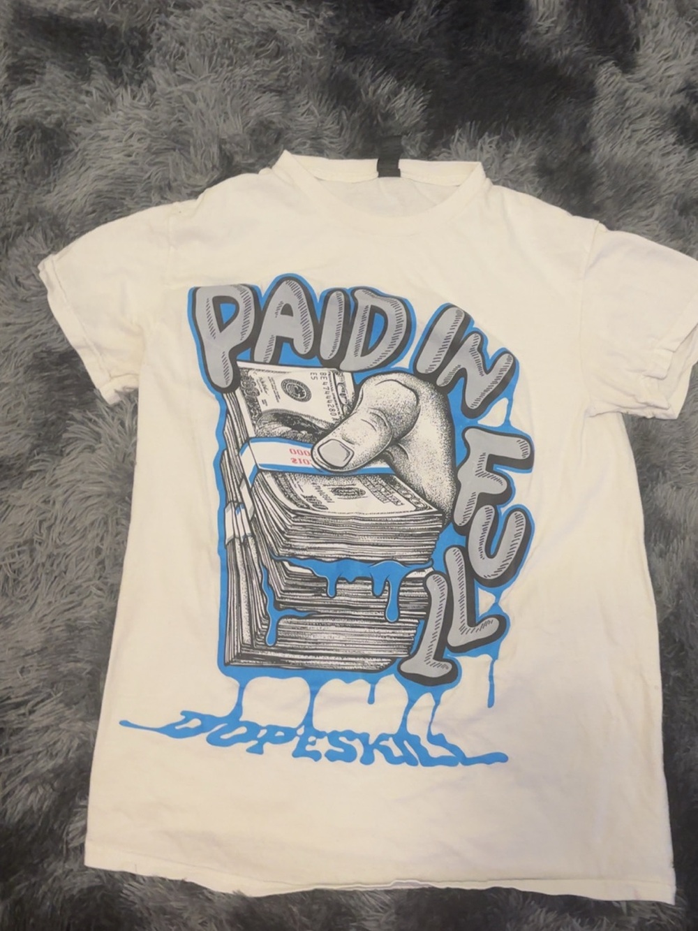 DOPE White Tee with Blue "Paid In Full" Graphic